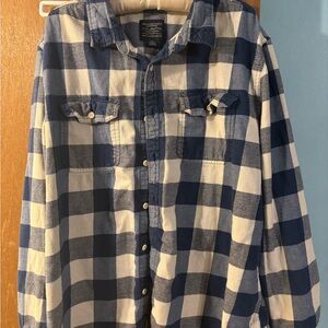 American Eagle Outfitters Navy and Cream Checkered Shirt